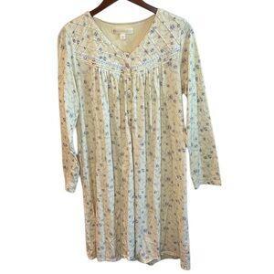 Eileen West Yellow With Purple Flowers Women's Night Pima Cotton Gown M